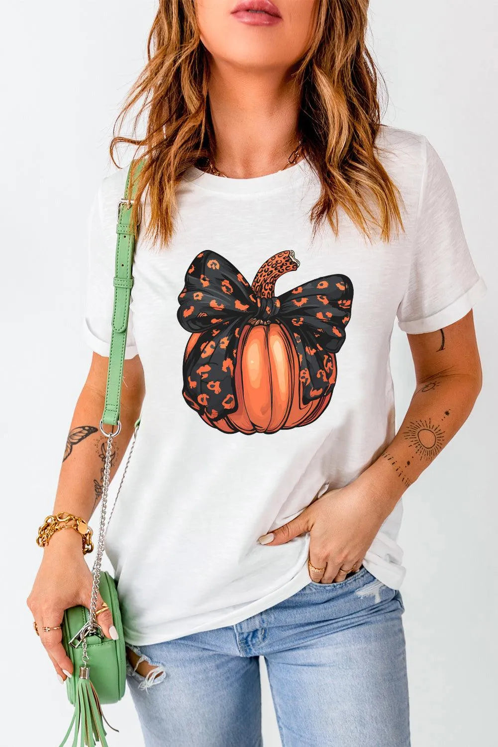 Pumpkin Round Neck Short Sleeve T-Shirt - 6i6