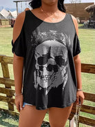 Plus Size Skeleton Graphic Round Neck Cold Shoulder T-Shirt - 6i6