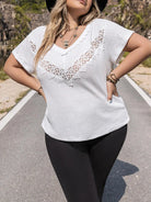 Plus Size Lace Detail V-Neck Short Sleeve Blouse - 6i6