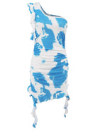 Ruffled Tie-Dye Single Shoulder Mini Dress - 6i6