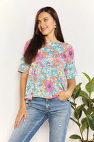 Double Take Floral Round Neck Babydoll Top - 6i6