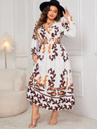 Plus Size Printed Surplice Flounce Sleeve Dress - 6i6