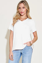 Basic Bae Bamboo Full Size V-Neck High-Low T-Shirt - 6i6