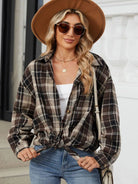 Plaid Collared Neck Long Sleeve Shirt - 6i6