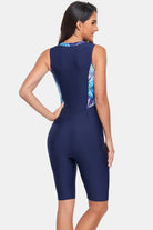 Printed Half Zip Sleeveless One Piece Swimwear - 6i6