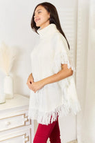 Justin Taylor Turtle Neck Fringe Poncho - 6i6