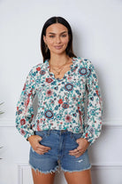 Floral Notched Long Sleeve Blouse - 6i6