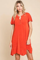 Culture Code Full Size Notched Short Sleeve Dress - 6i6