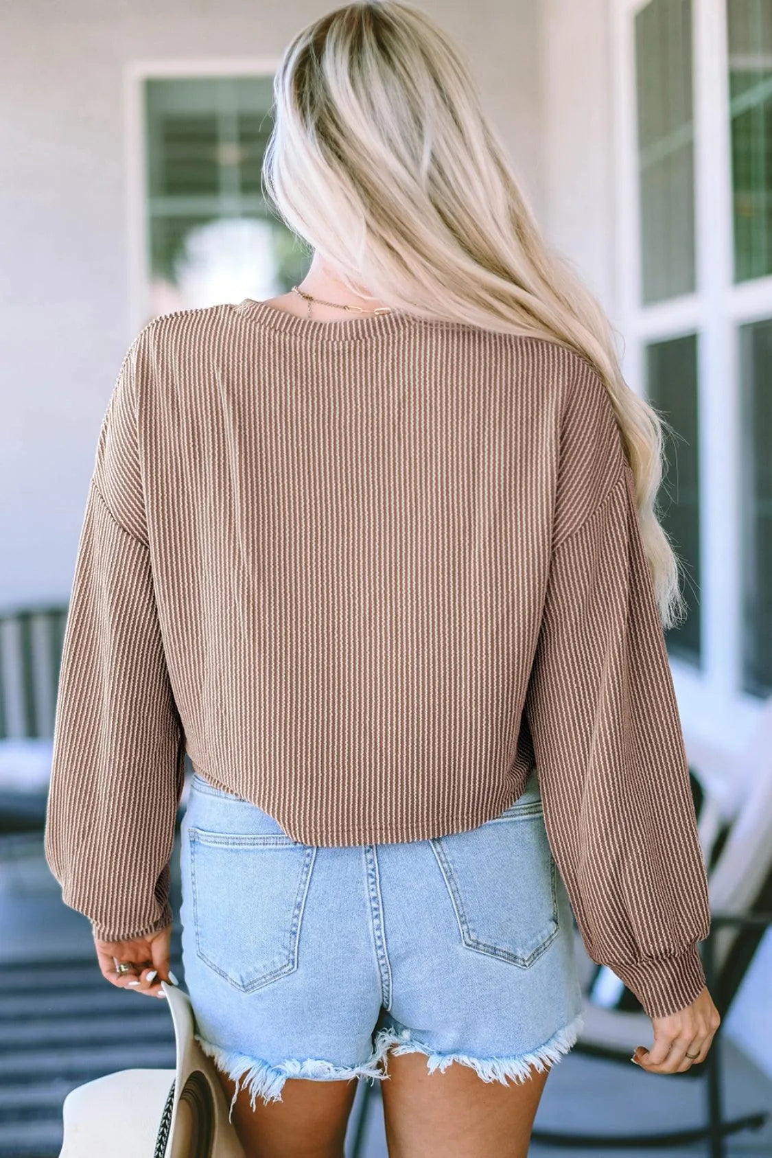 Round Neck Drop Shoulder Long Sleeve Top - 6i6