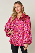 Double Take Full Size Printed Balloon Sleeve Shirt - 6i6