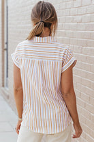 Pocketed Striped Collared Neck Short Sleeve Shirt - 6i6