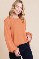 BOMBOM Long Sleeve Curved Hem Ribbed T-Shirt - 6i6