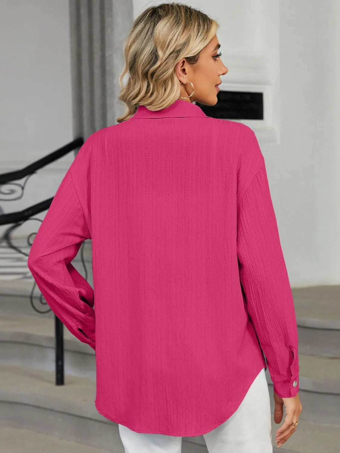 Collared Neck Long Sleeve Shirt - 6i6