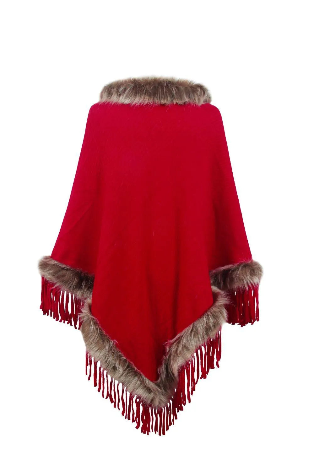 Faux Fur Trim Fringed Poncho - 6i6