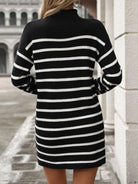 Striped Mock Neck Long Sleeve Mini Dress - 6i6