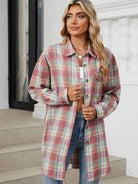 Plaid Collared Neck Long Sleeve Shirt - 6i6