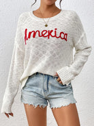 Letter Round Neck Long Sleeve Sweater - 6i6