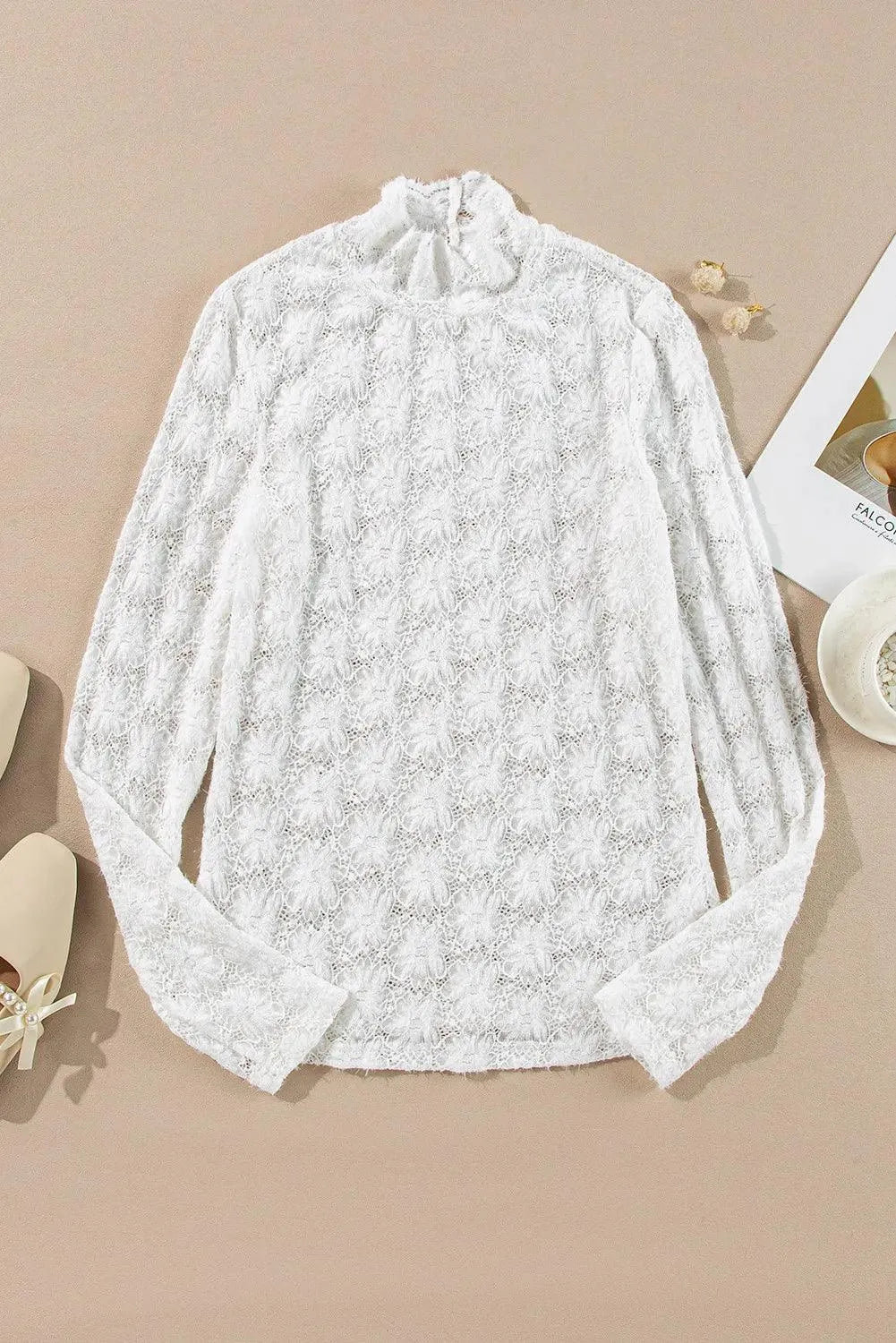 Lace Mock Neck Long Sleeve Top - 6i6