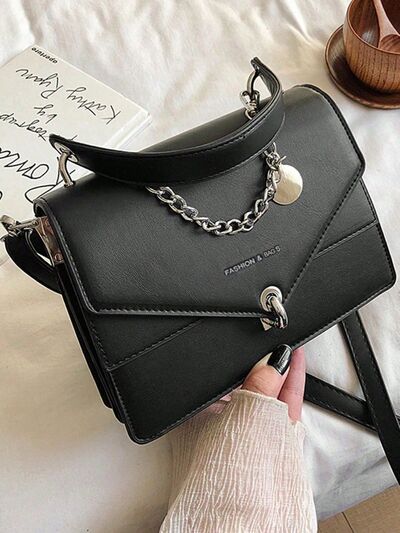 Chain PU Leather Handbag with detachable shoulder strap for women from 6i6.com, a versatile accessory for everyday or special occasions.