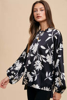 Annie Wear frill printed balloon sleeve blouse with a unique design and elegant frill details, perfect for a fashionable look, available at 6i6.com