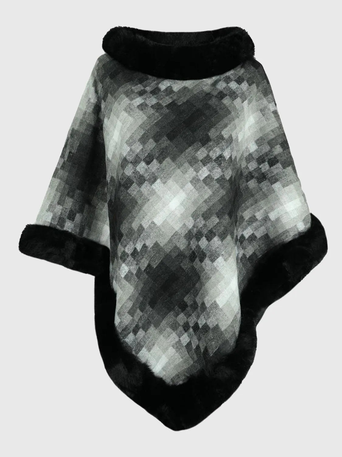 Faux Fur Trim Poncho - 6i6