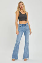 Risen Full Size High Rise Frayed Hem Flare Jeans - 6i6