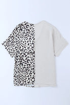 Leopard Color Block V-Neck Blouse - 6i6