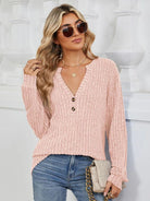 Ribbed Notched Long Sleeve T-Shirt - 6i6