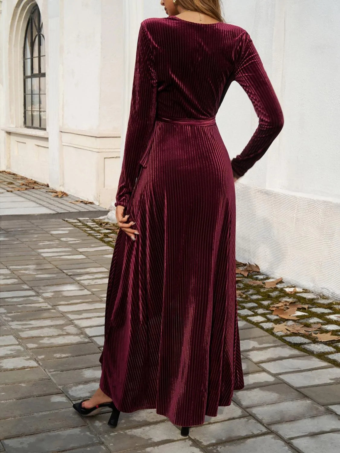 Split Surplice Long Sleeve Midi Dress - 6i6