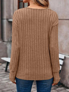 Ribbed V-Neck Long Sleeve T-Shirt - 6i6