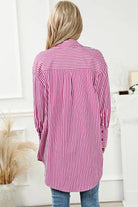 Striped Collared Neck Long Sleeve Shirt - 6i6