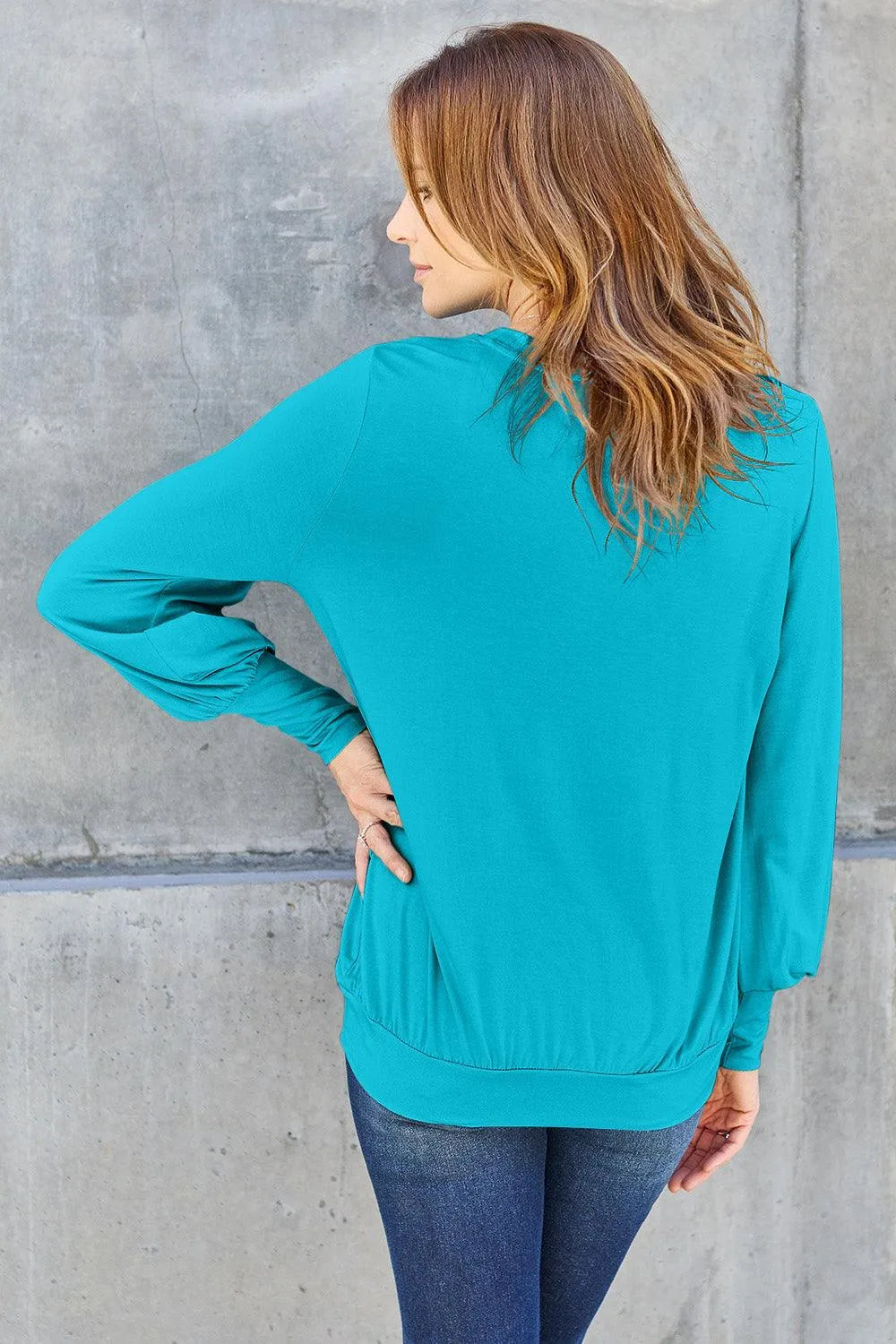 Basic Bae Full Size V-Neck Lantern Sleeve Top - 6i6