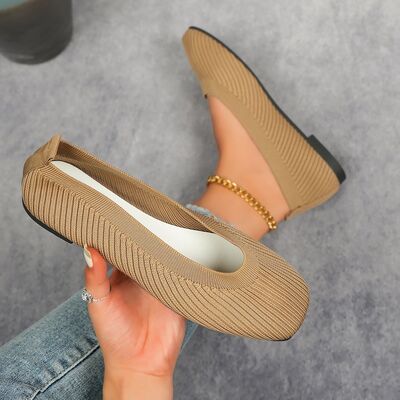 Knitted Square Toe Flat Slip-Ons for women from 6i6.com, offering comfortable and stylish everyday footwear.