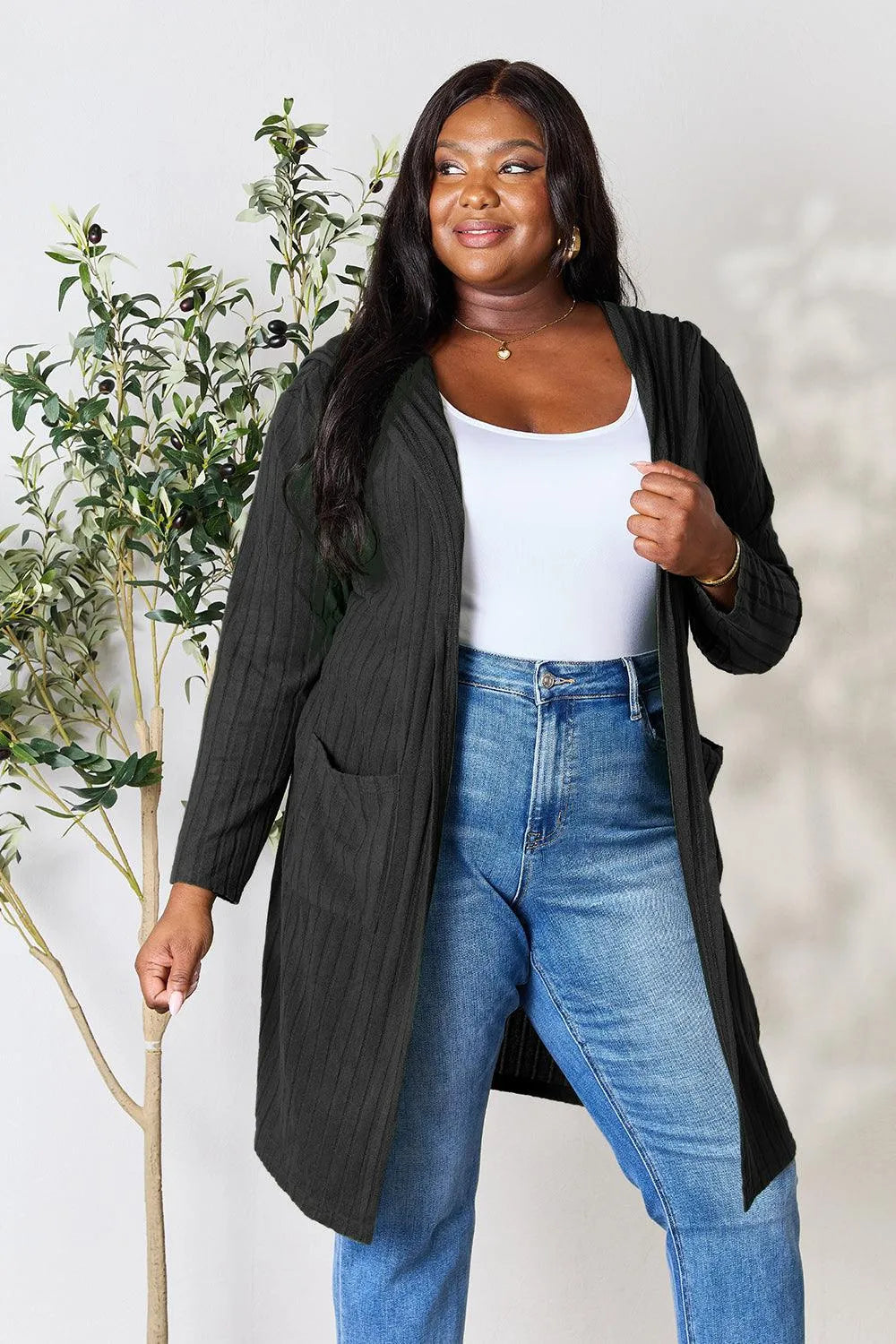 Basic Bae Full Size Hooded Sweater Cardigan - 6i6