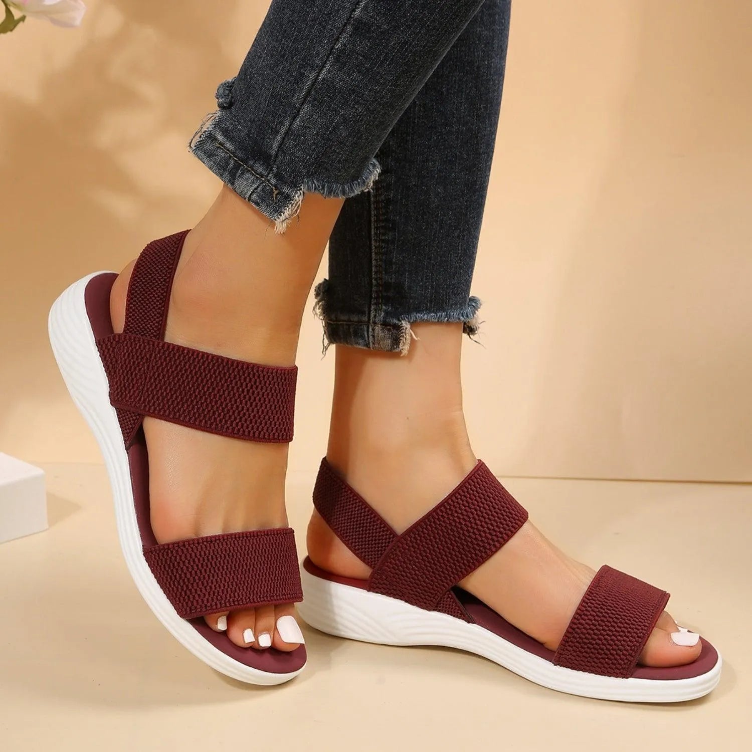 Rubber Open Toe Low Heel Sandals - 6i6