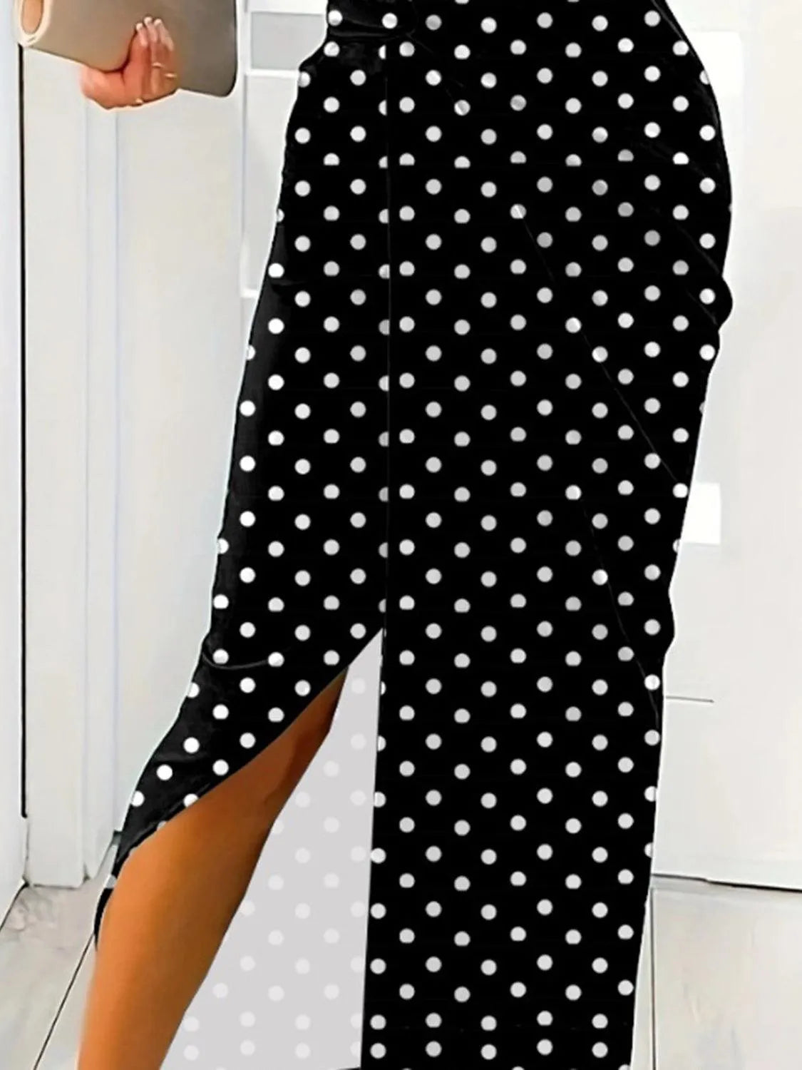 Slit Polka Dot V-Neck Dress - 6i6