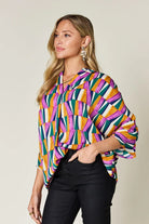 Double Take Full Size Geometric Notched Dolman Sleeve Top - 6i6