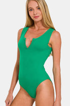 Zenana Microfiber Notched Sleeveless Bodysuit - 6i6