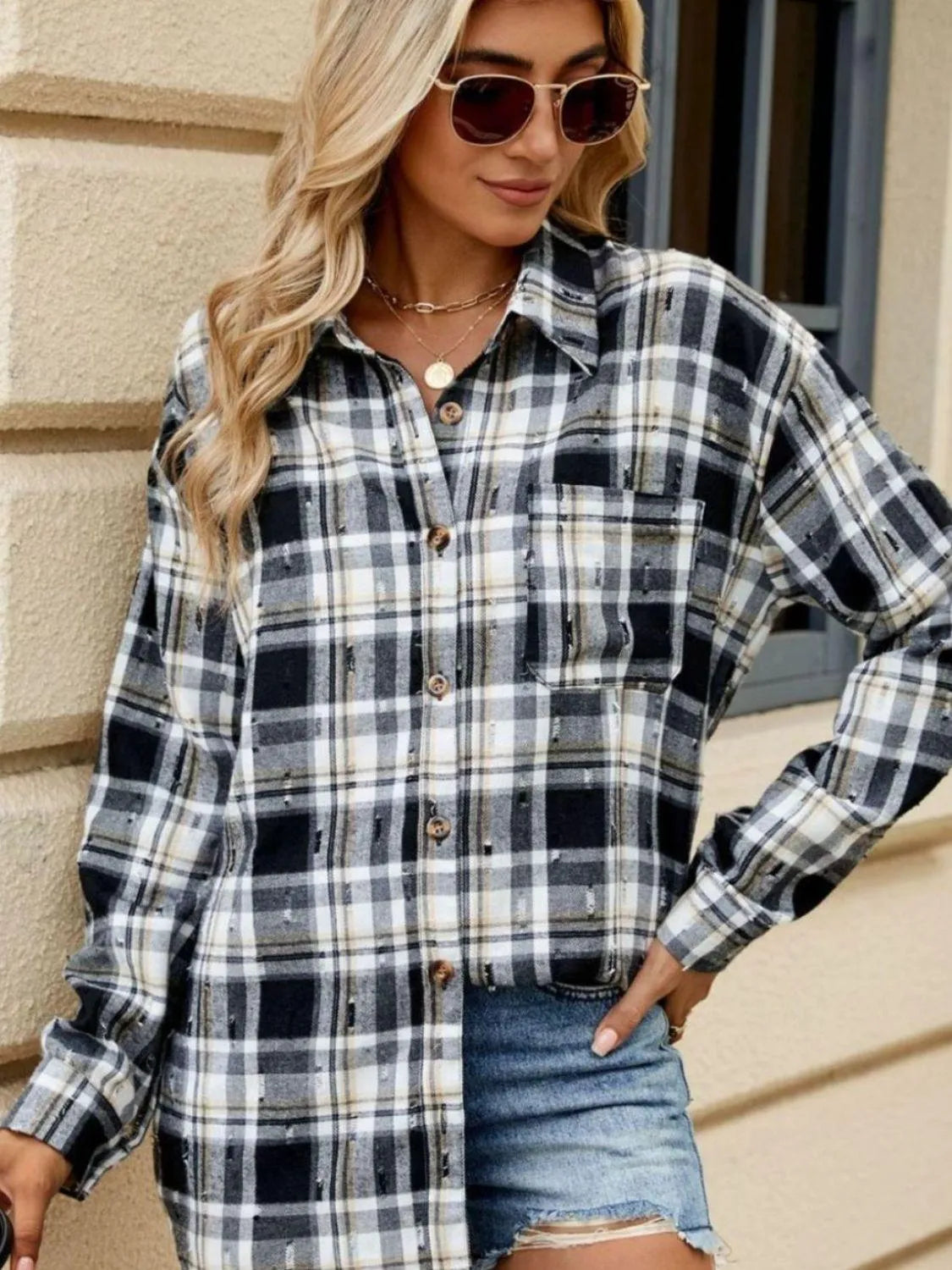 Plaid Button Up Long Sleeve Shirt - 6i6