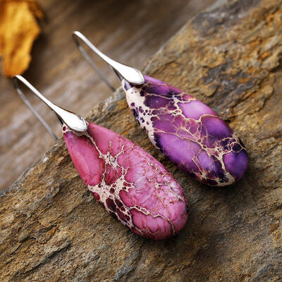 Teardrop-Shaped Natural Stone Dangle Earrings for women from 6i6.com, an elegant statement accessory for everyday or special occasions.