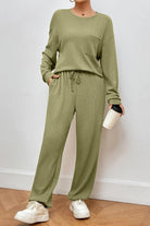 Pocketed Round Neck Top and Pants Lounge Set - 6i6