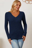 Basic Bae Full Size Ribbed V-Neck Long Sleeve T-Shirt - 6i6