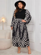 Plus Size Printed Mock Neck Long Sleeve Midi Dress - 6i6