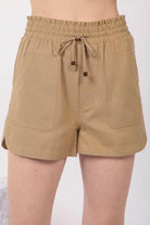 VERY J Drawstring Elastic Waist Linen Shorts - 6i6