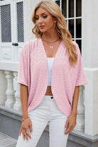 Eyelet Open Front Half Sleeve Cardigan - 6i6