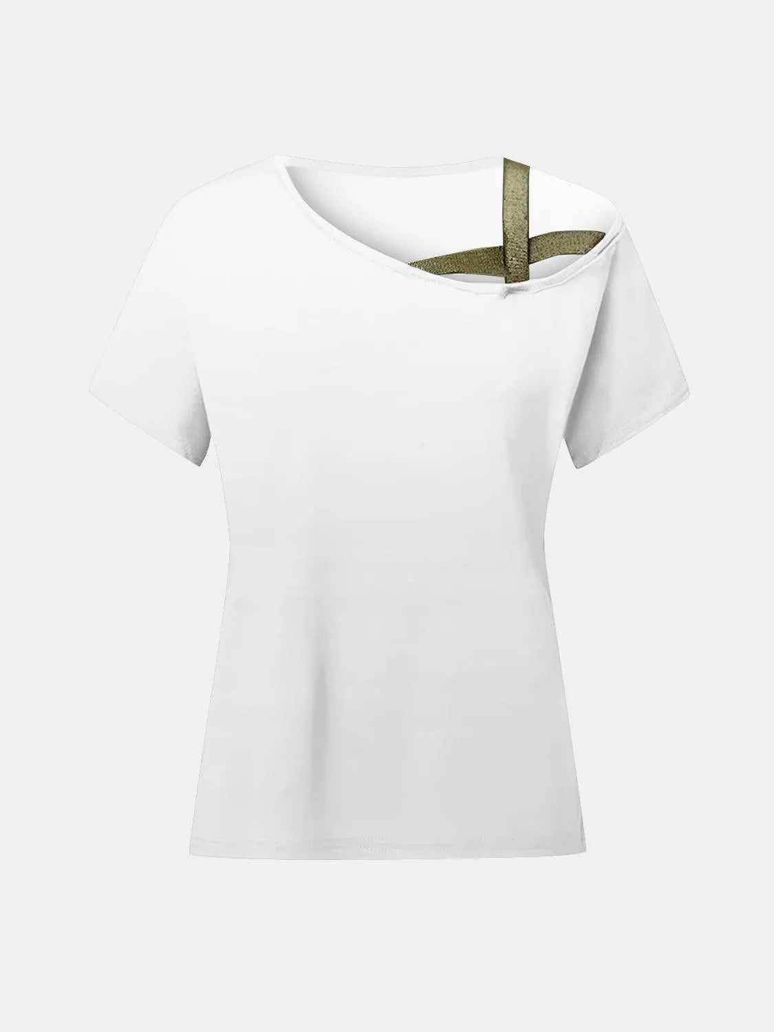 Asymmetrical Neck Short Sleeve T-Shirt - 6i6