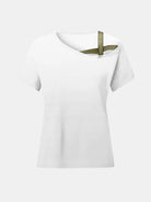 Asymmetrical Neck Short Sleeve T-Shirt - 6i6