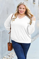 Basic Bae Full Size V-Neck Lantern Sleeve Top - 6i6