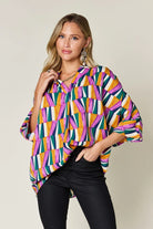 Double Take Full Size Geometric Notched Dolman Sleeve Top - 6i6