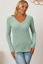 Basic Bae Full Size Ribbed V-Neck Long Sleeve T-Shirt - 6i6